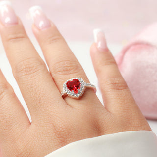 Anillo Promesa Corazon Rojo Plata 925