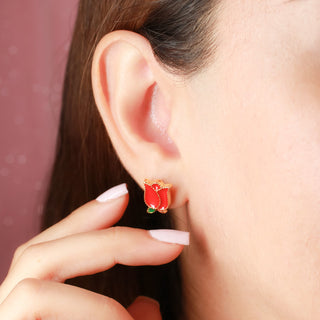 Aretes Rosa Roja Acero