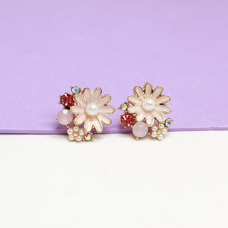 Aretes Flor Rosita con Perlas