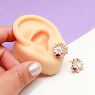 Aretes Flor Rosita con Perlas