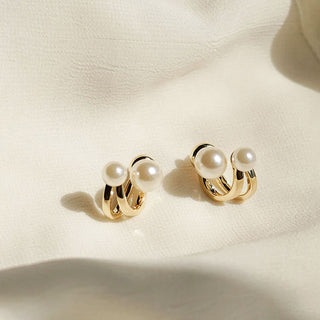 Aretes Doble Perla Gold