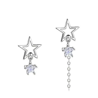 Aretes Estrellas Brillantes Asimétrico